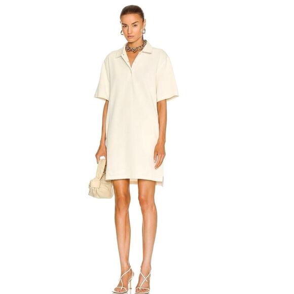 Helmut Lang Ivory Waffle Knit Collar Pockets Pull On Mini Polo Shirt Dress Sz L - Picture 1 of 9